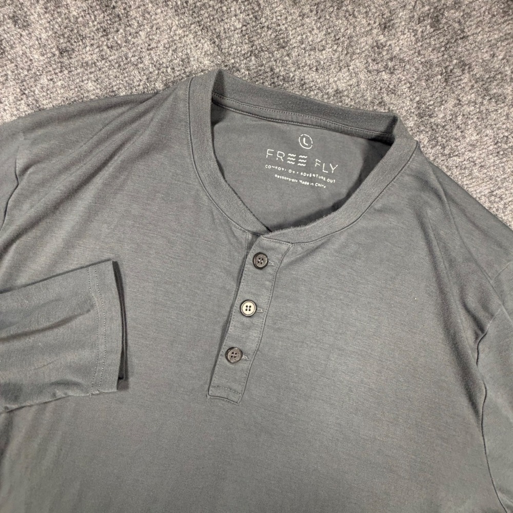 Free Fly Mens Bamboo Heritage Henley Long Sleeve Shirt Gray Large 0432